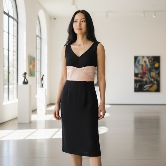 Kay Unger Black Sleeveless Midi Dress Sz 8 - Picture 1 of 7